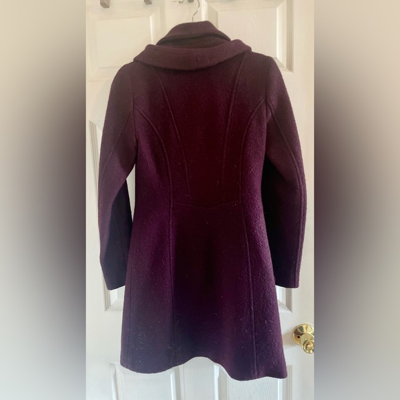 SOIA & KYO Womens XS Deep Purple Wool Blend Coat Double Collar Slim Fit - Picture 3 of 6